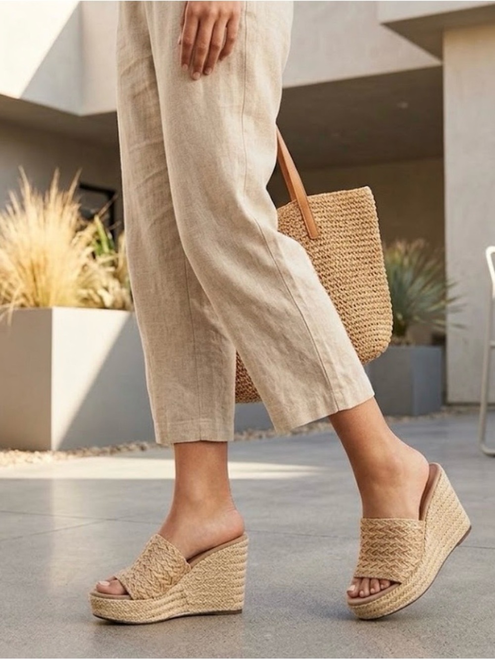 🔴 Madden Girl Tan Woven Wedge Sandals